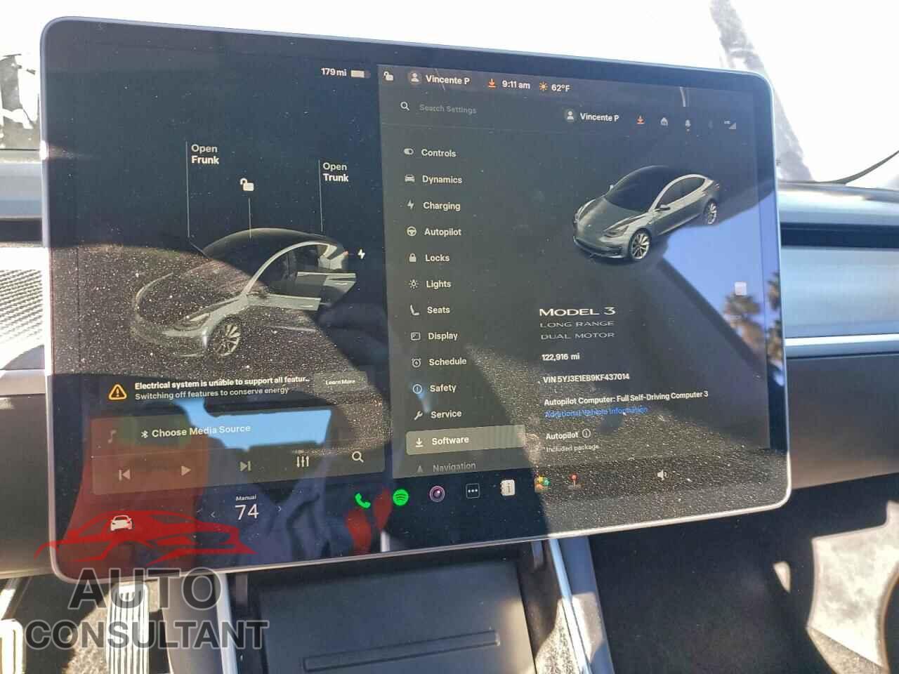 TESLA MODEL 3 2019 - 5YJ3E1EB9KF437014