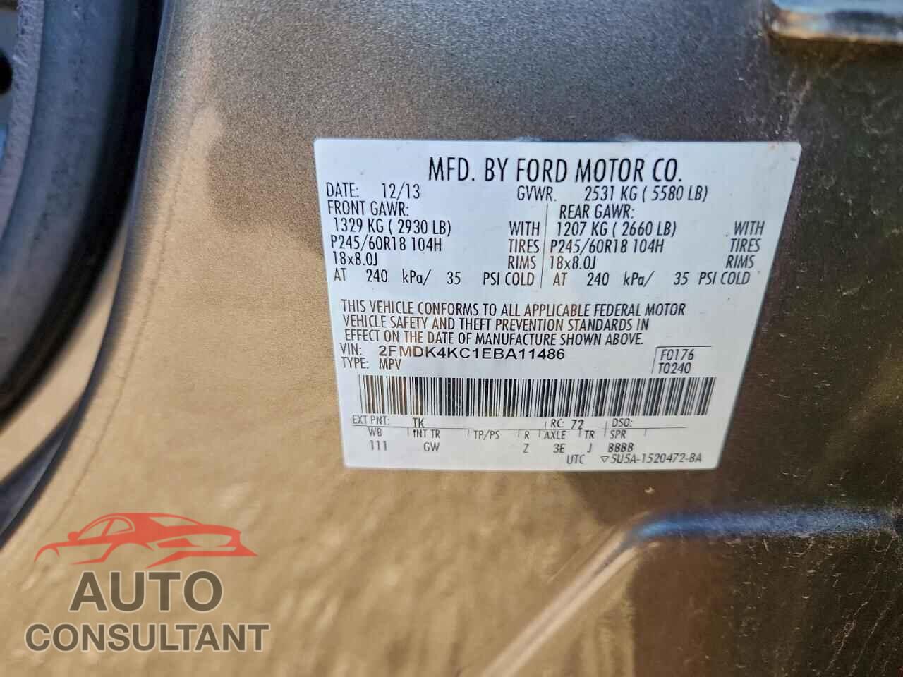 FORD EDGE 2014 - 2FMDK4KC1EBA11486