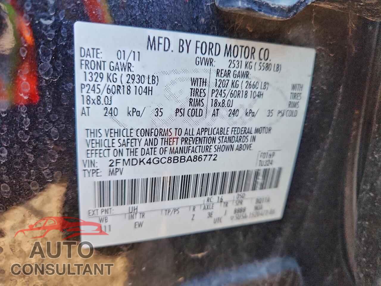 FORD EDGE 2011 - 2FMDK4GC8BBA86772