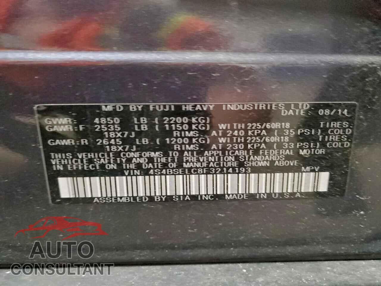 SUBARU OUTBACK 2015 - 4S4BSELC8F3214193