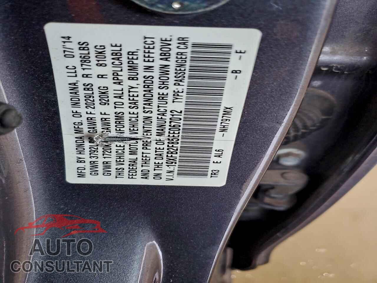 HONDA CIVIC 2014 - 19XFB2F85EE067012
