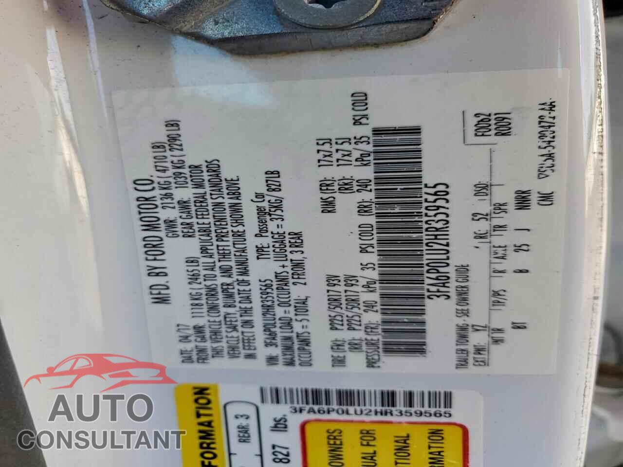 FORD FUSION 2017 - 3FA6P0LU2HR359565