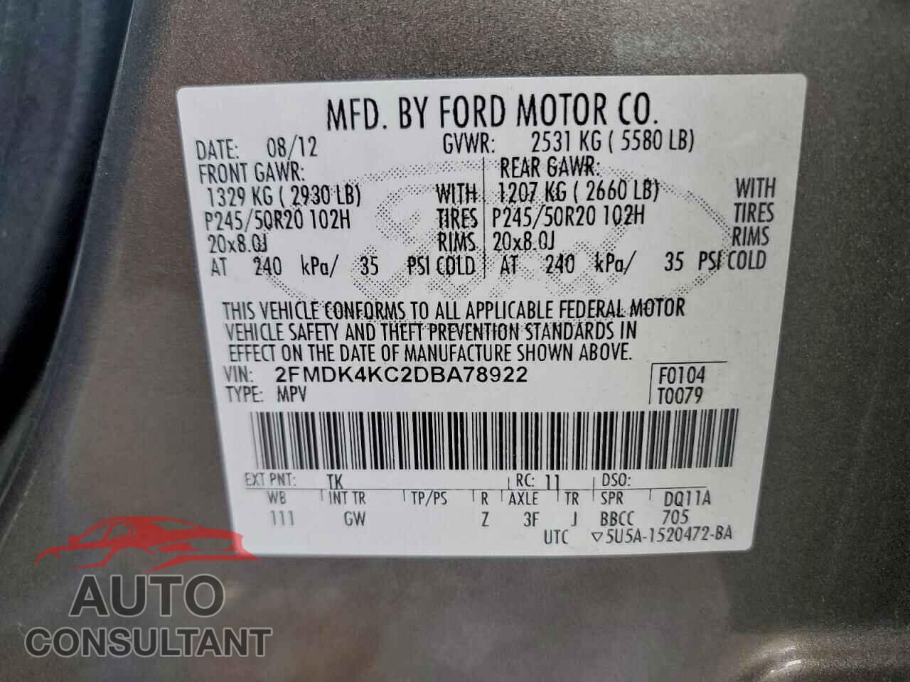 FORD EDGE 2013 - 2FMDK4KC2DBA78922