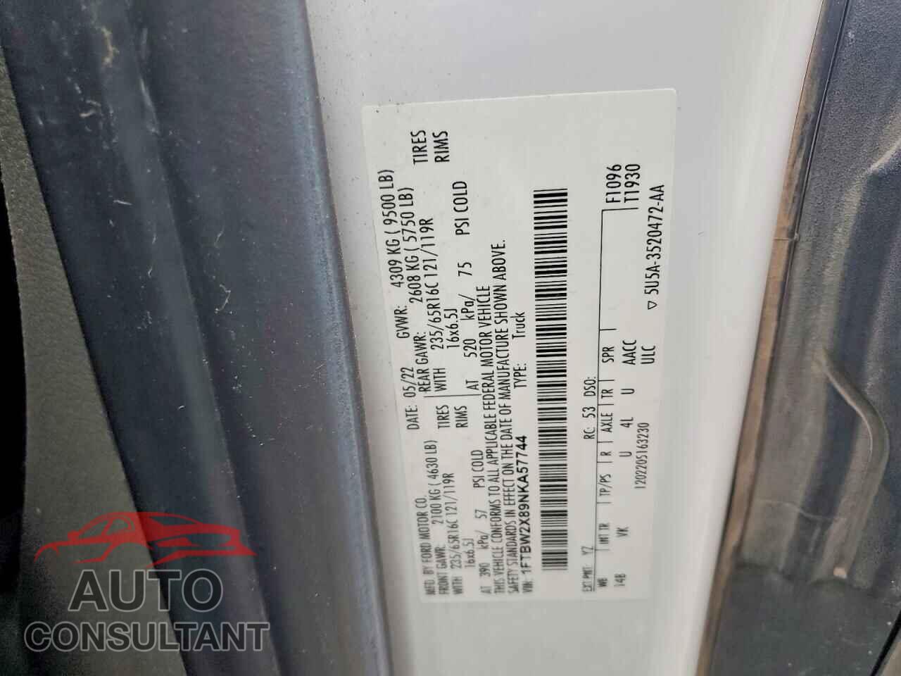 FORD TRANSIT 2022 - 1FTBW2X89NKA57744