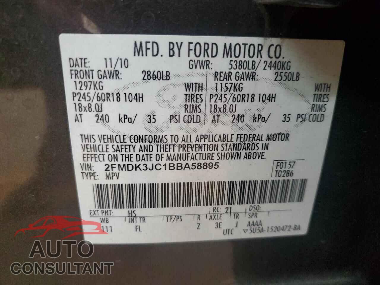 FORD EDGE 2011 - 2FMDK3JC1BBA58895