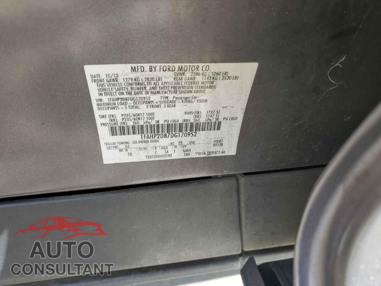 FORD TAURUS 2013 - 1FAHP2D87DG170952