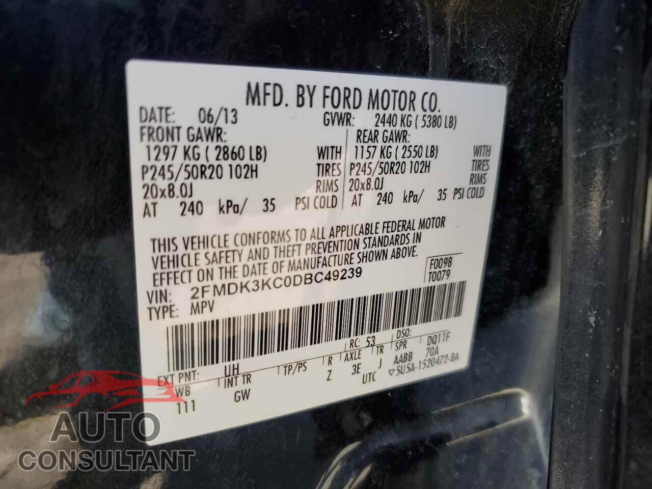 FORD EDGE 2013 - 2FMDK3KC0DBC49239