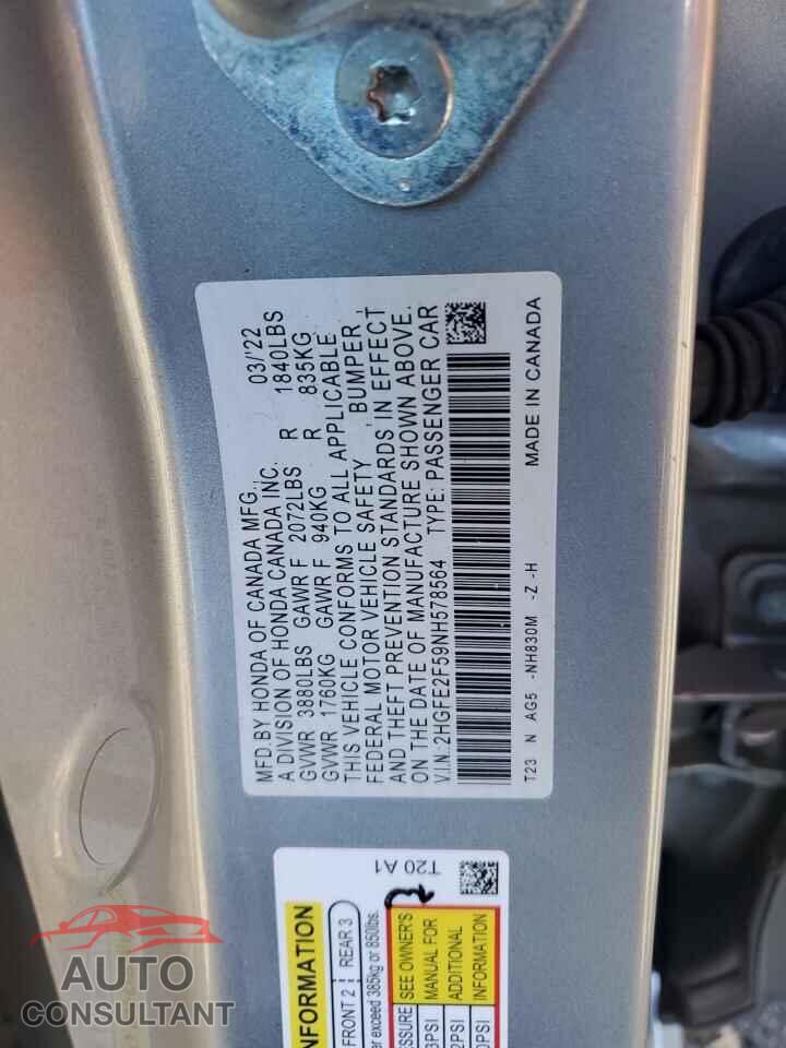 HONDA CIVIC 2022 - 2HGFE2F59NH578564