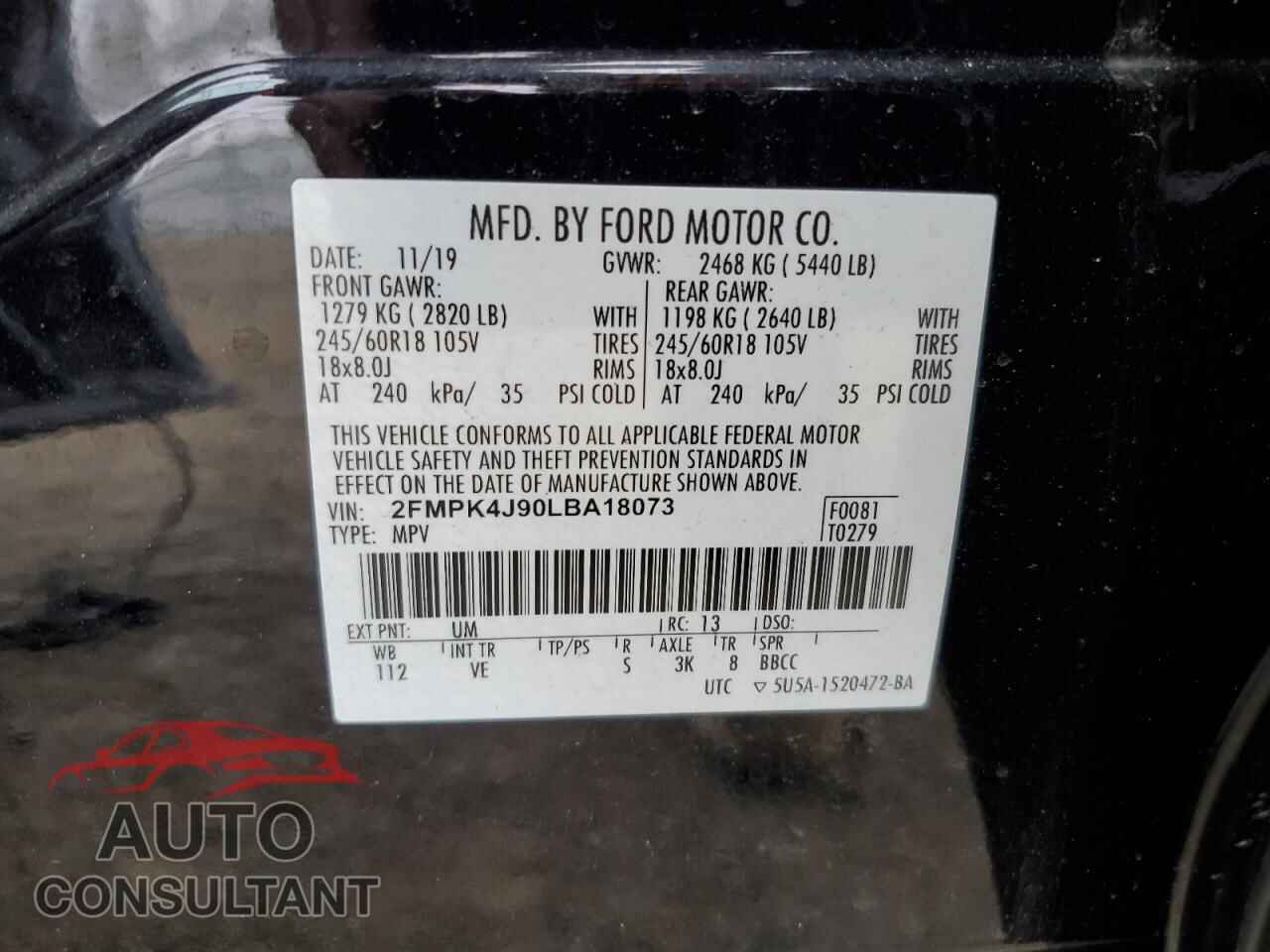 FORD EDGE 2020 - 2FMPK4J90LBA18073