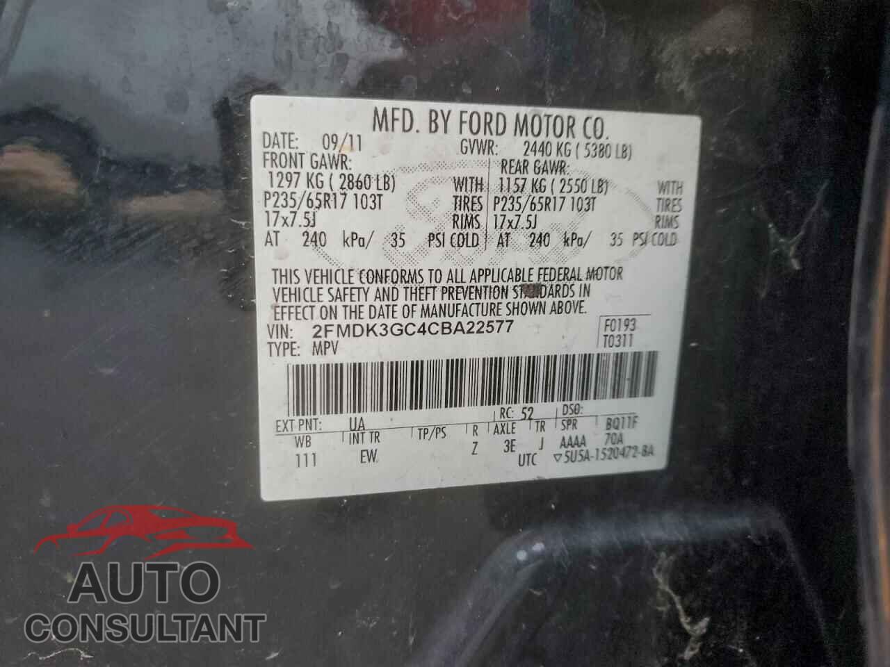 FORD EDGE 2012 - 2FMDK3GC4CBA22577