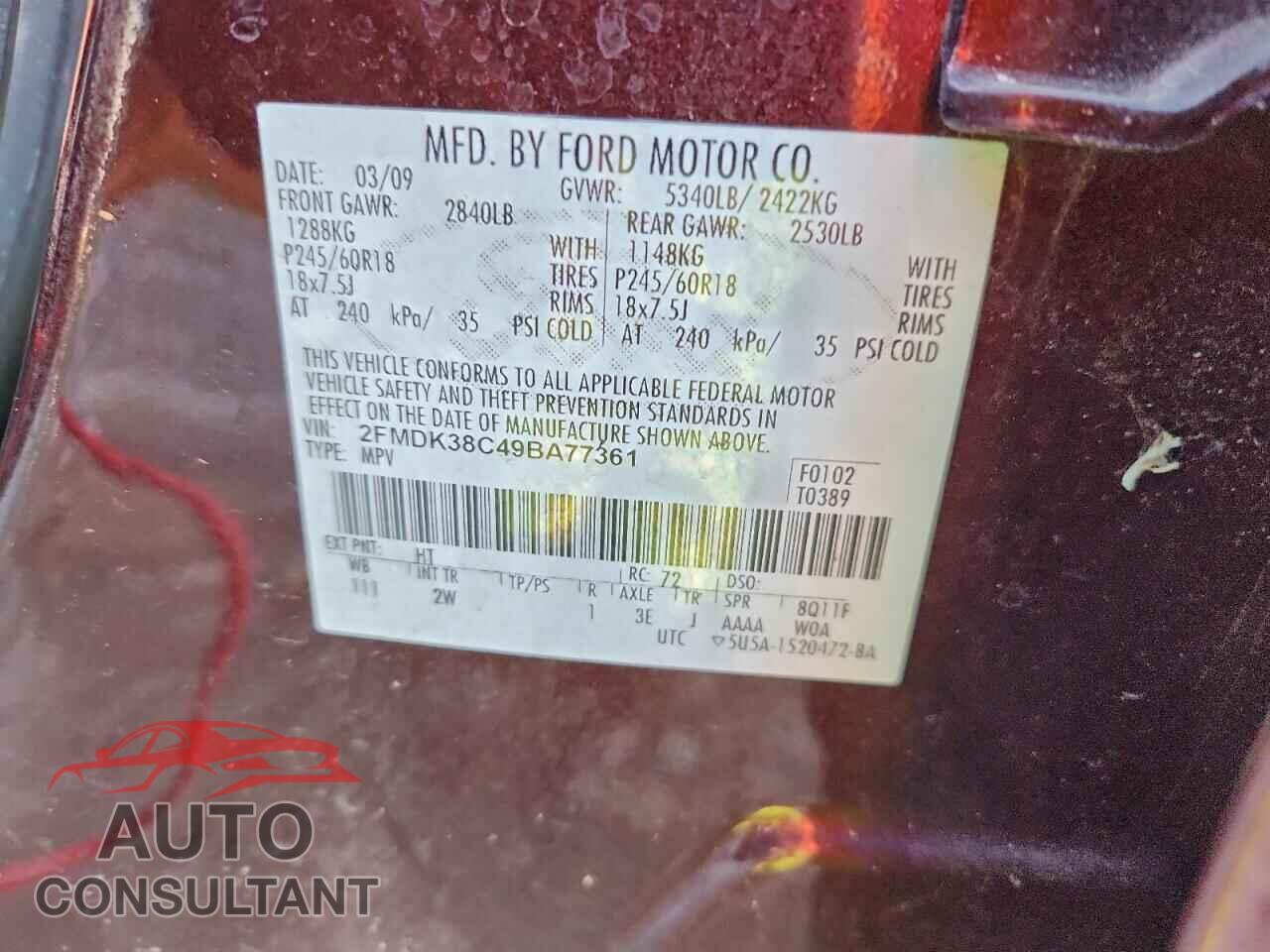 FORD EDGE 2009 - 2FMDK38C49BA77361