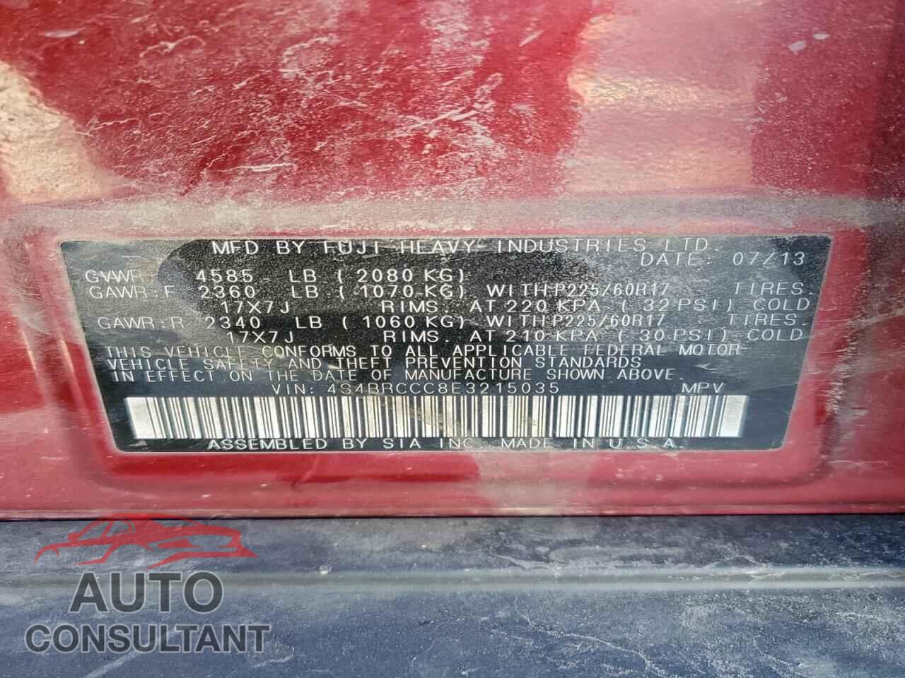 SUBARU OUTBACK 2014 - 4S4BRCCC8E3215035