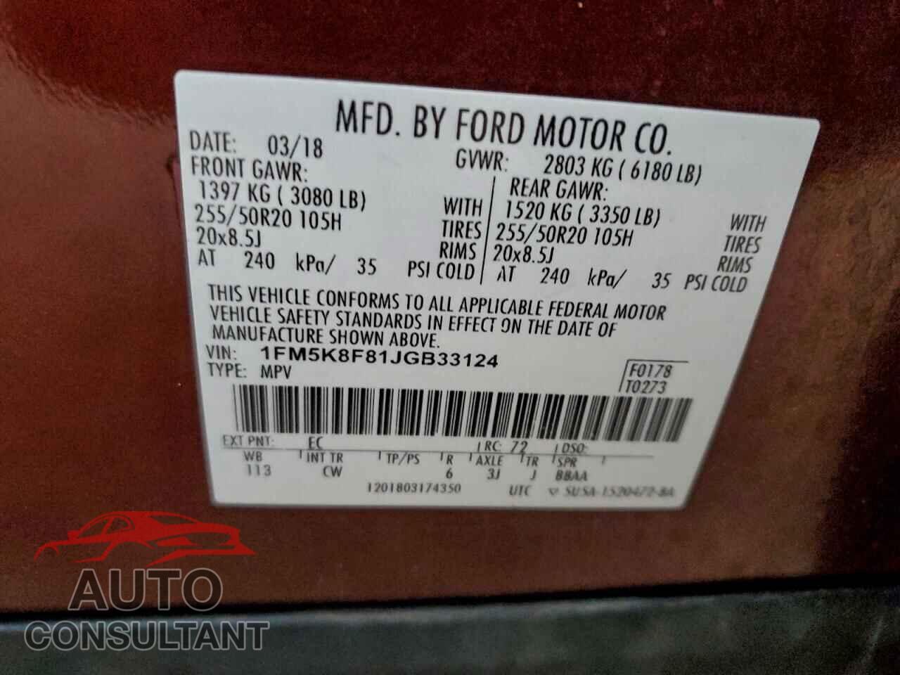 FORD EXPLORER 2018 - 1FM5K8F81JGB33124