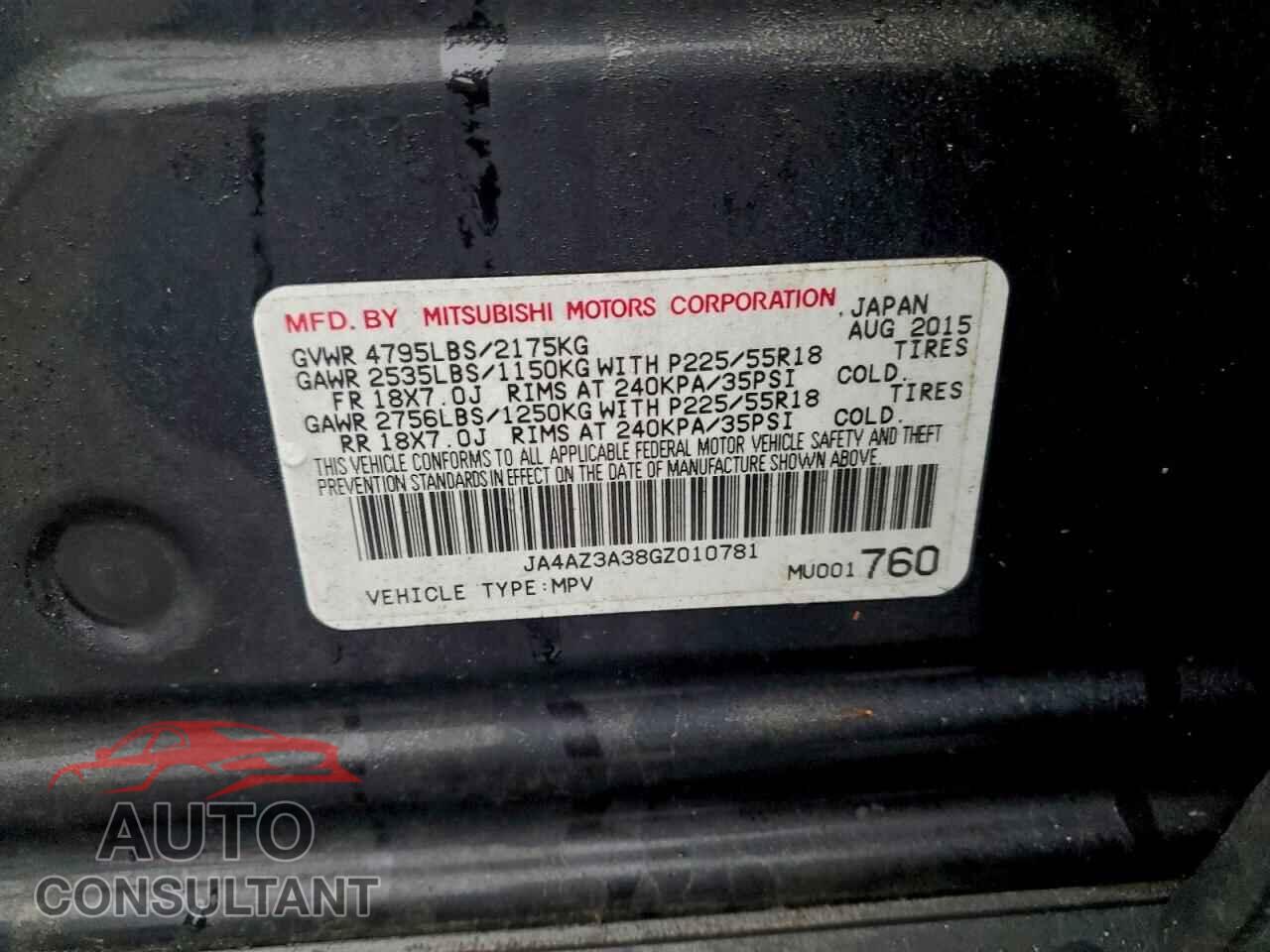 MITSUBISHI OUTLANDER 2016 - JA4AZ3A38GZ010781