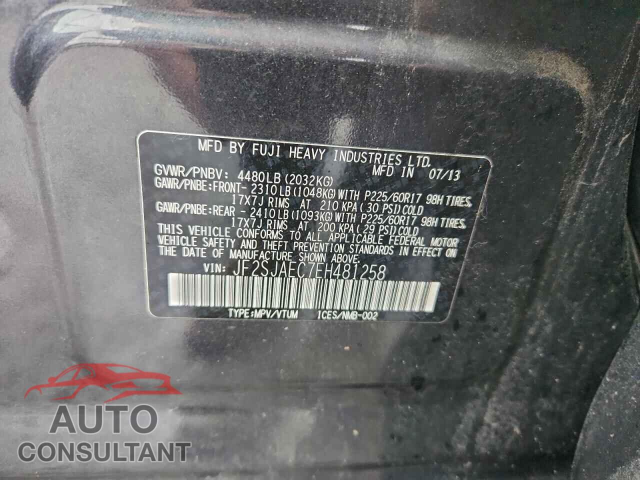 SUBARU FORESTER 2014 - JF2SJAEC7EH481258
