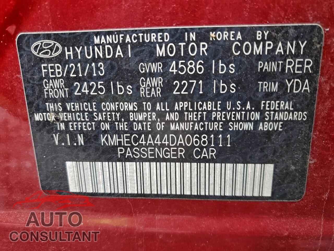 HYUNDAI SONATA 2013 - KMHEC4A44DA068111