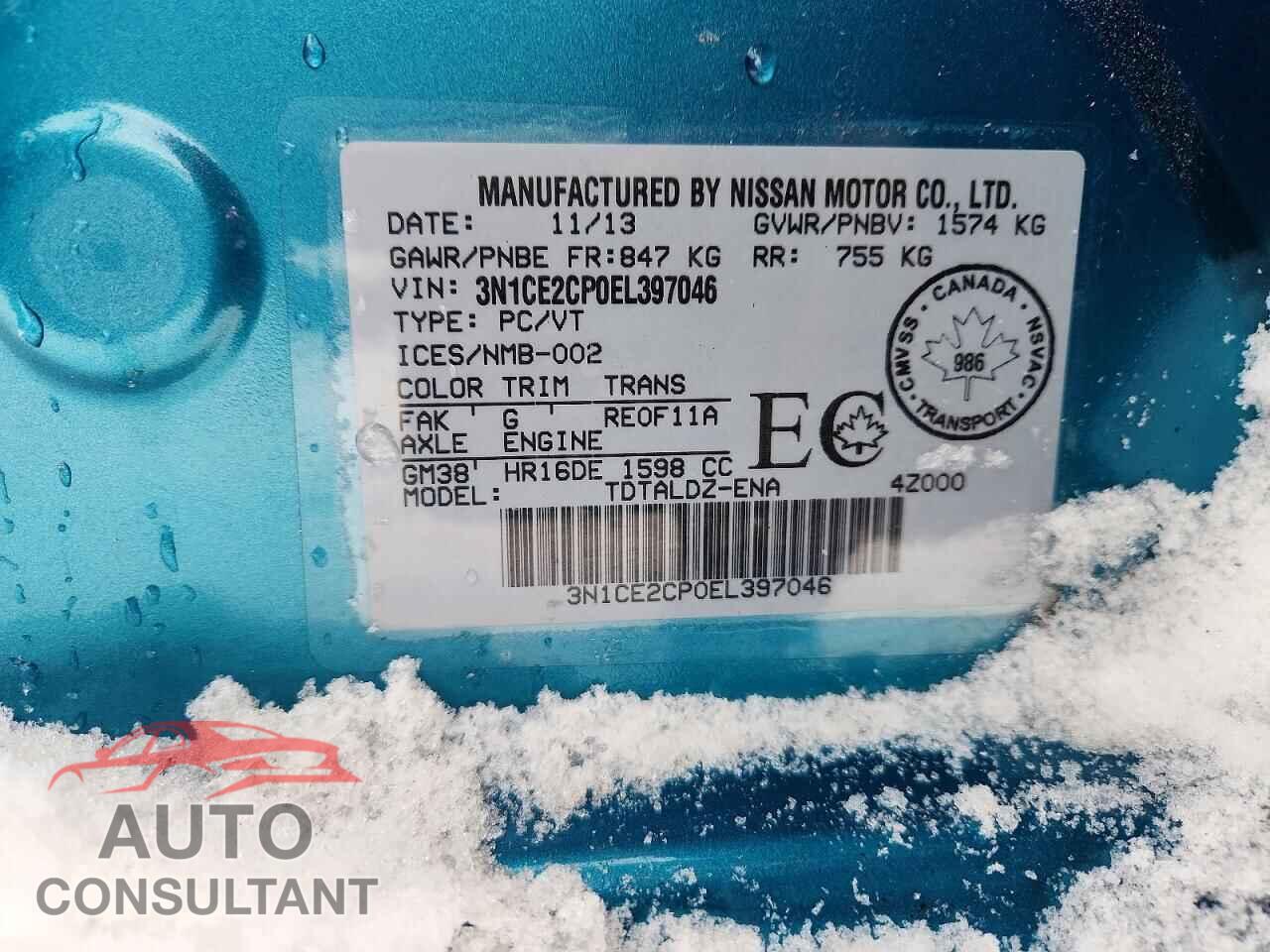 NISSAN VERSA 2014 - 3N1CE2CP0EL397046