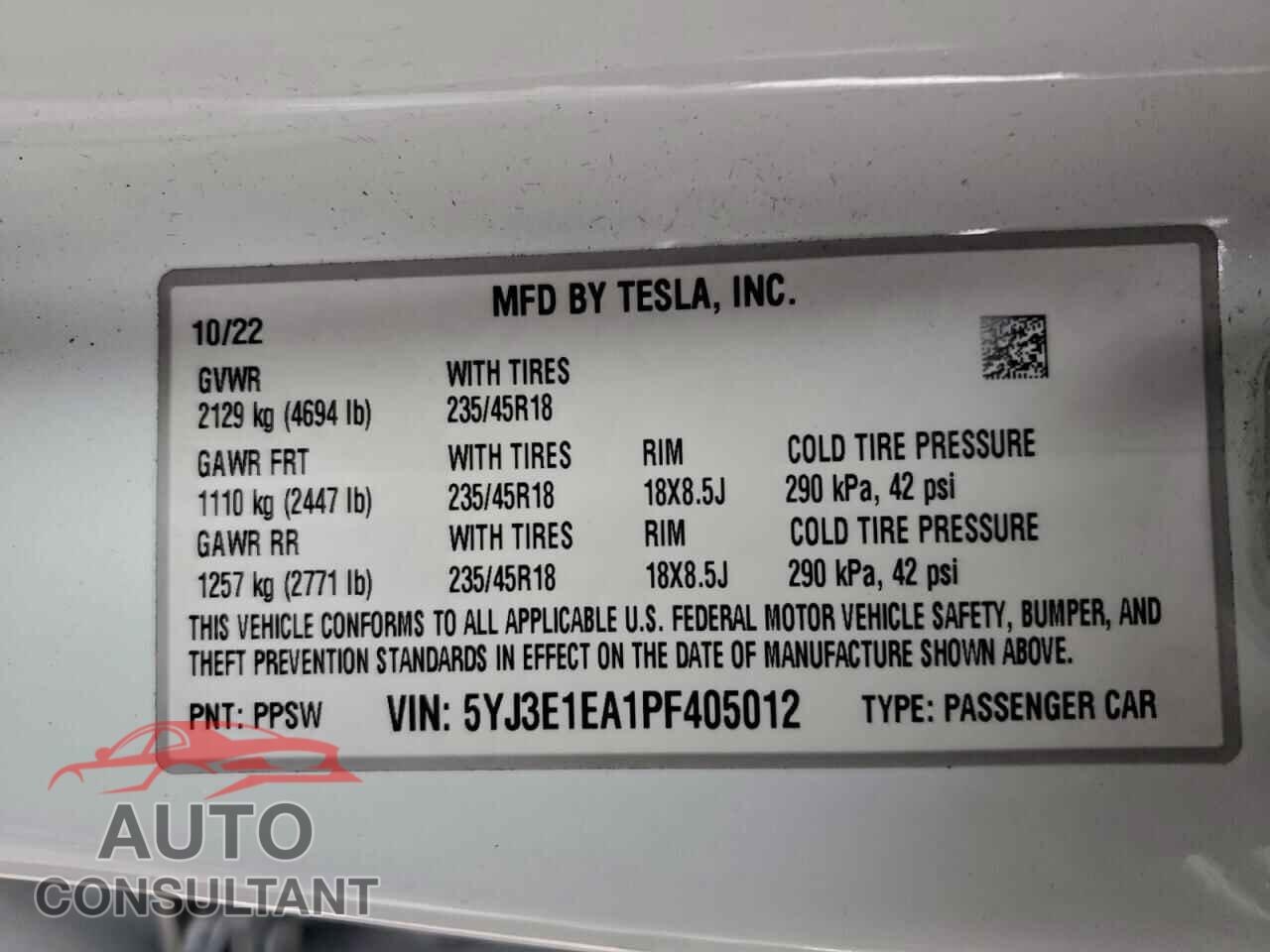 TESLA MODEL 3 2023 - 5YJ3E1EA1PF405012