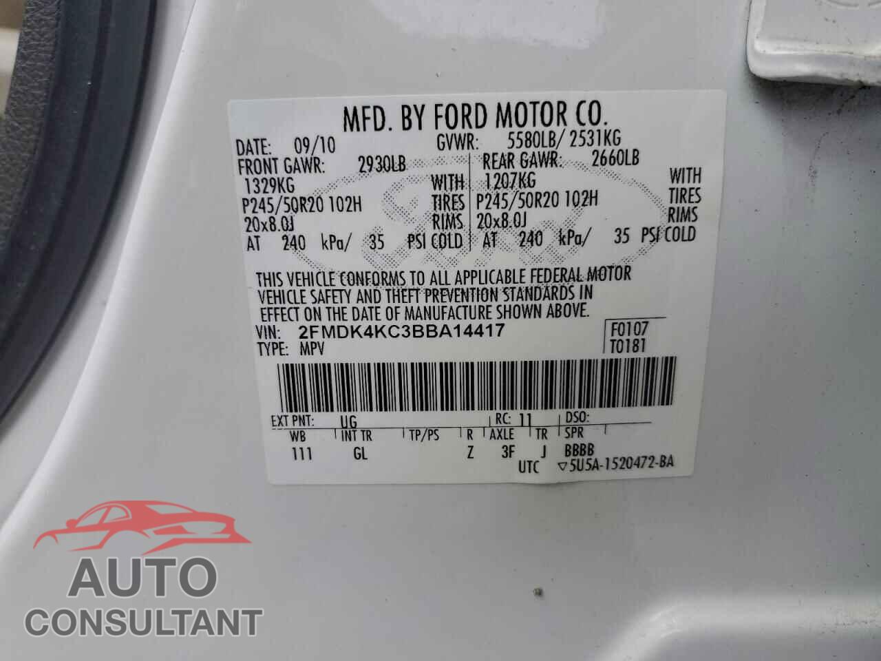 FORD EDGE 2011 - 2FMDK4KC3BBA14417