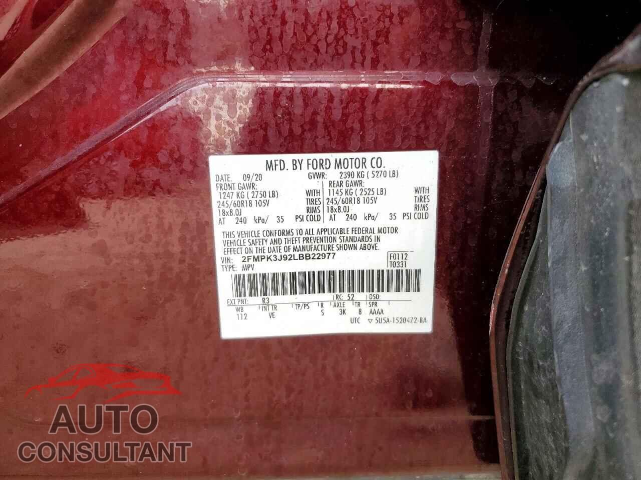 FORD EDGE 2020 - 2FMPK3J92LBB22977