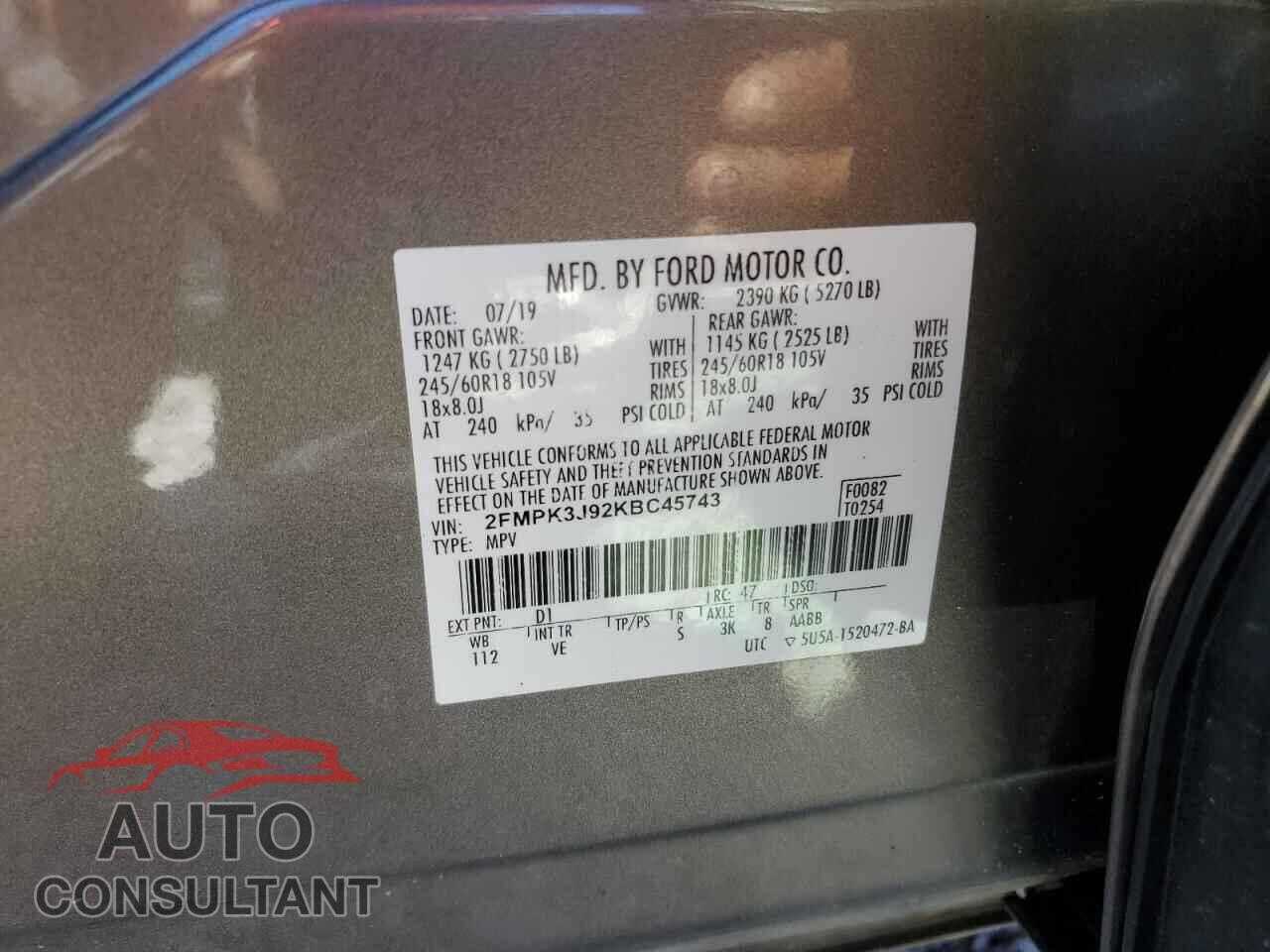 FORD EDGE 2019 - 2FMPK3J92KBC45743