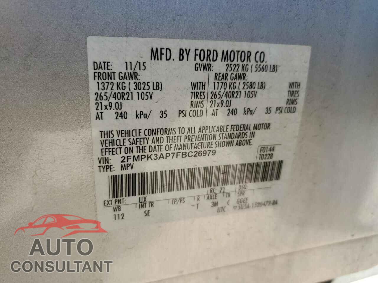 FORD EDGE 2015 - 2FMPK3AP7FBC26979