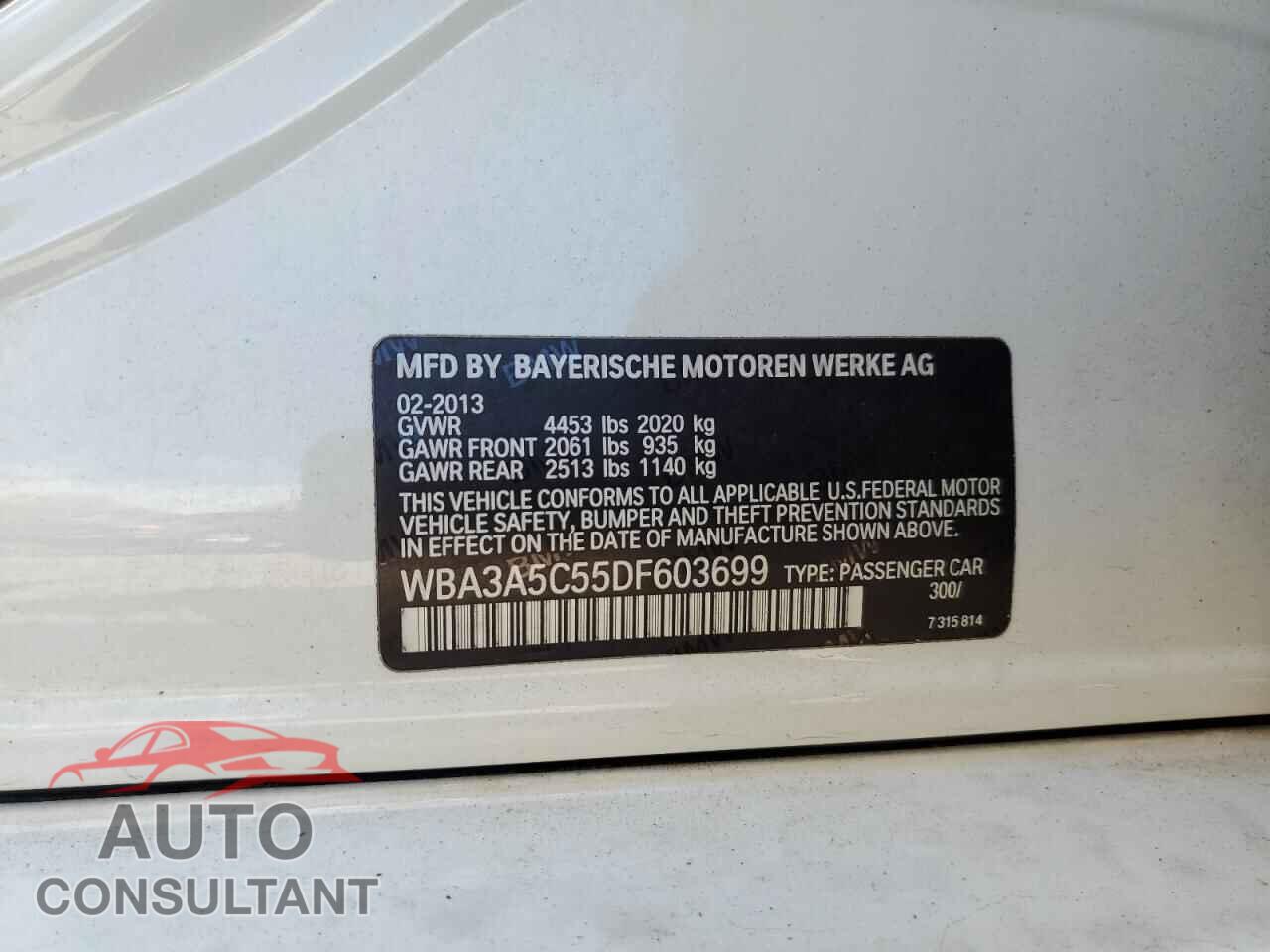 BMW 3 SERIES 2013 - WBA3A5C55DF603699