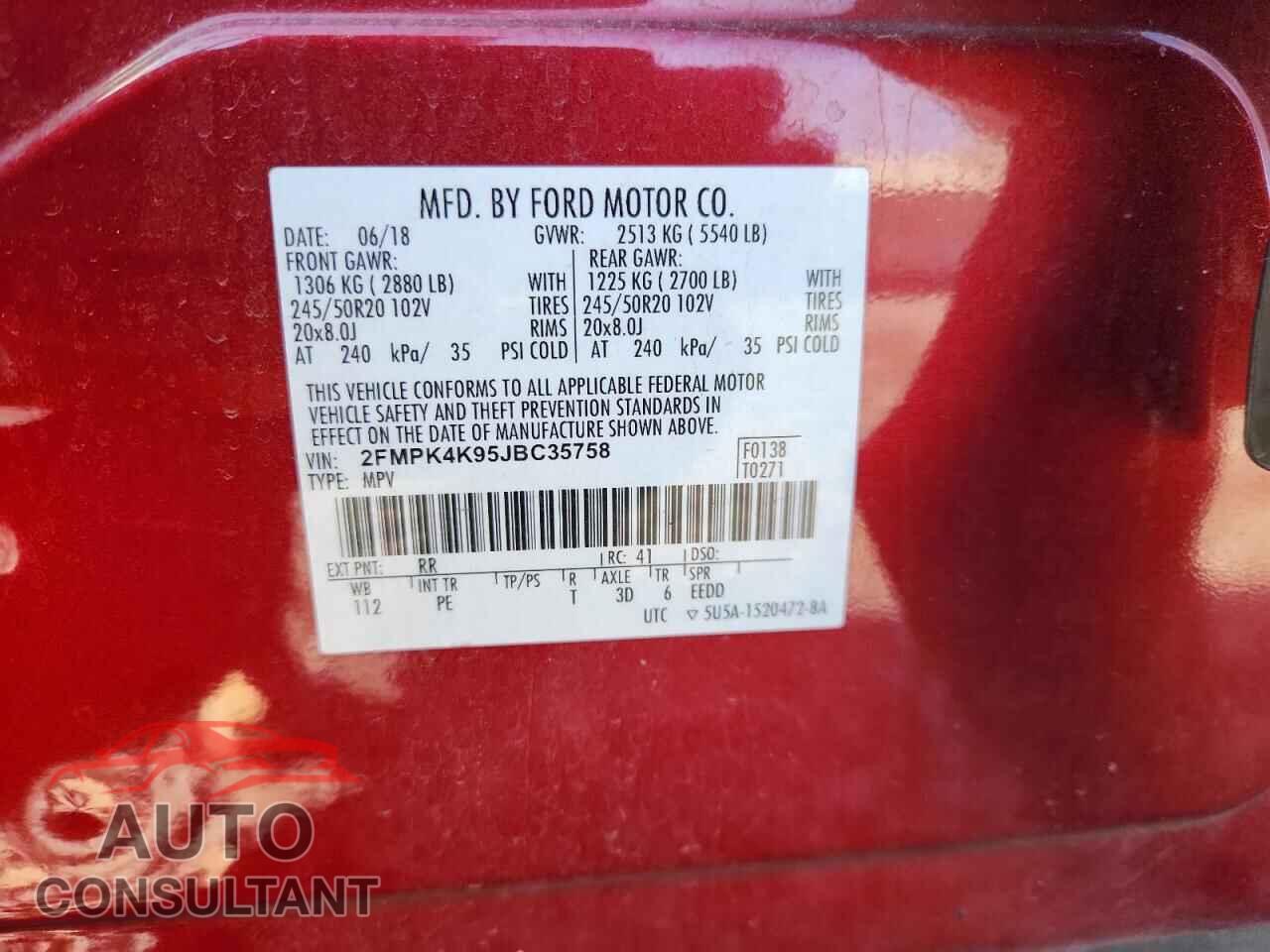 FORD EDGE 2018 - 2FMPK4K95JBC35758
