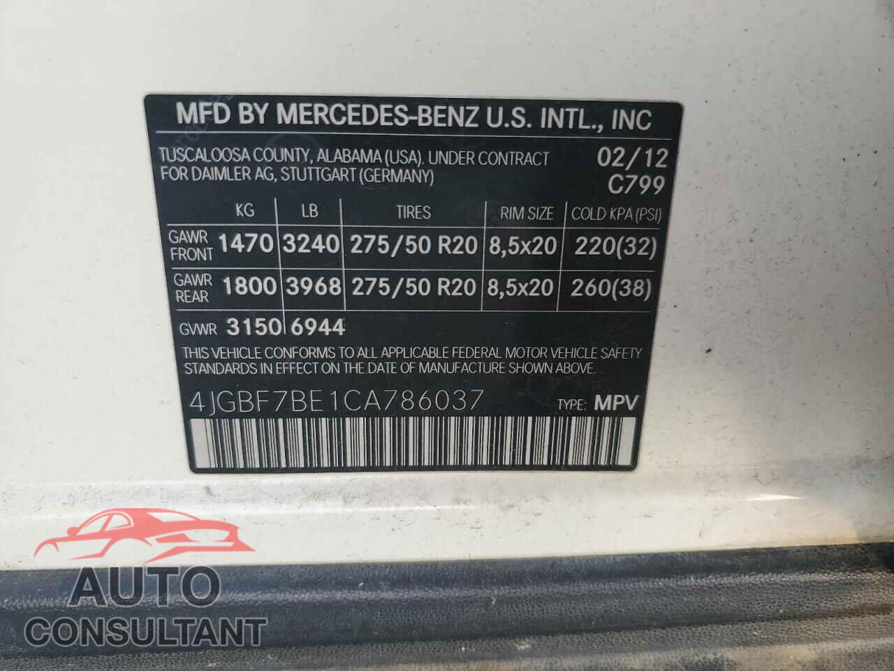 MERCEDES-BENZ GL-CLASS 2012 - 4JGBF7BE1CA786037
