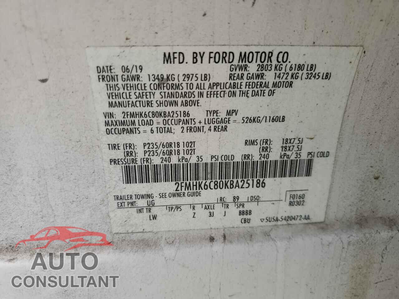 FORD FLEX 2019 - 2FMHK6C80KBA25186