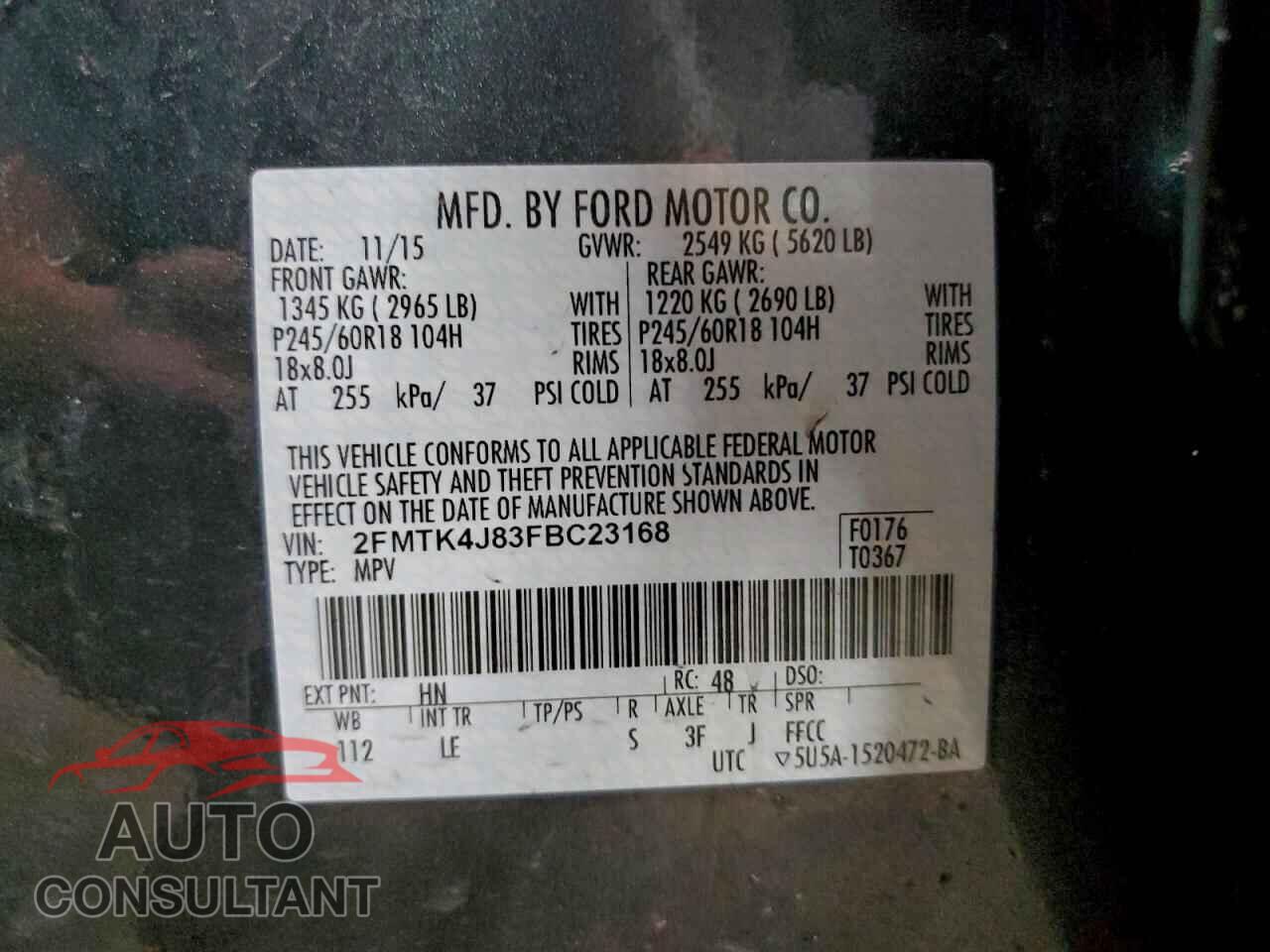 FORD EDGE 2015 - 2FMTK4J83FBC23168