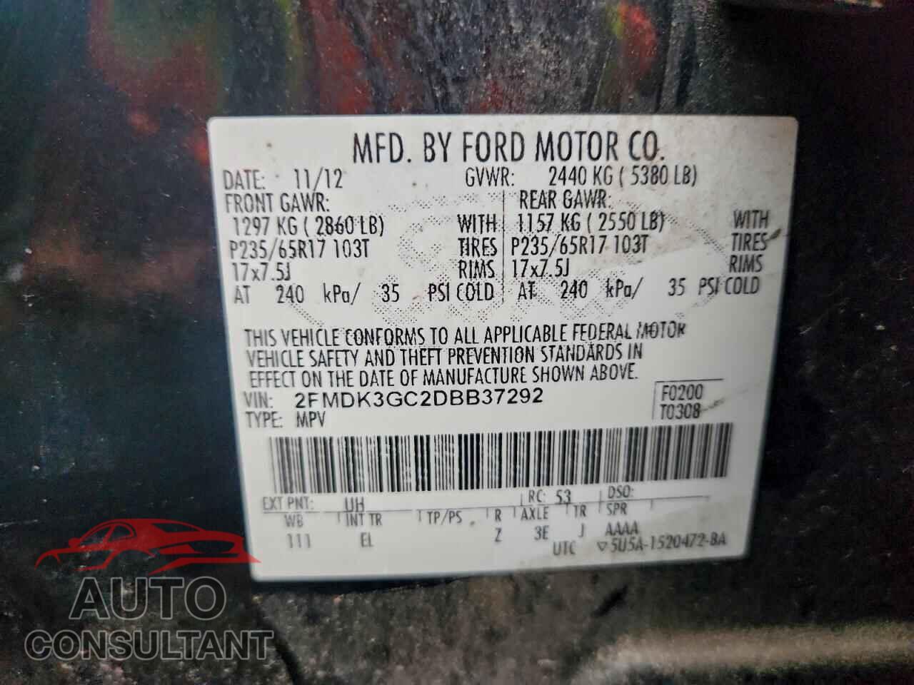 FORD EDGE 2013 - 2FMDK3GC2DBB37292
