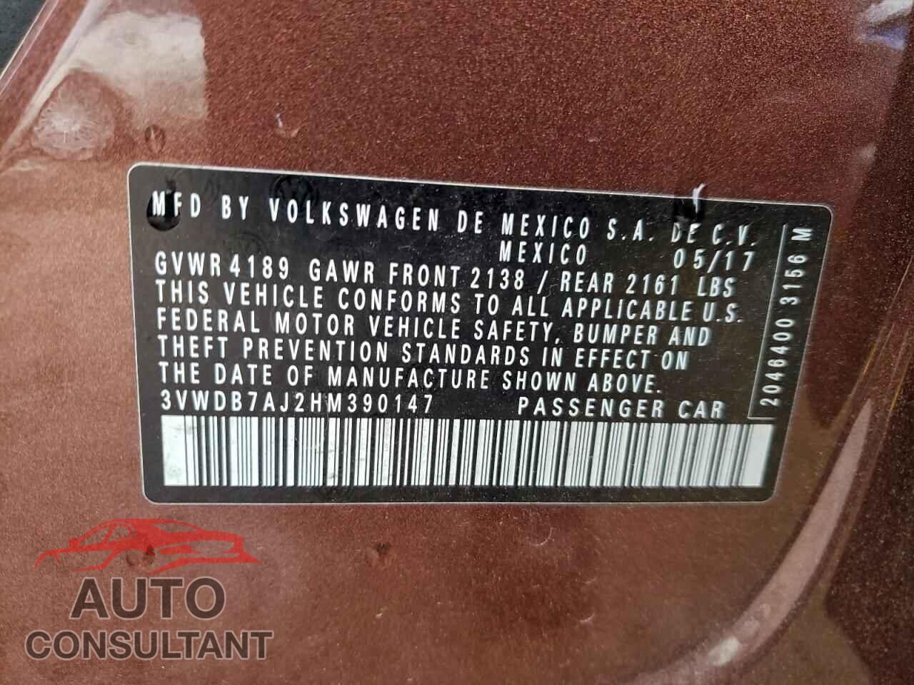 VOLKSWAGEN JETTA 2017 - 3VWDB7AJ2HM390147