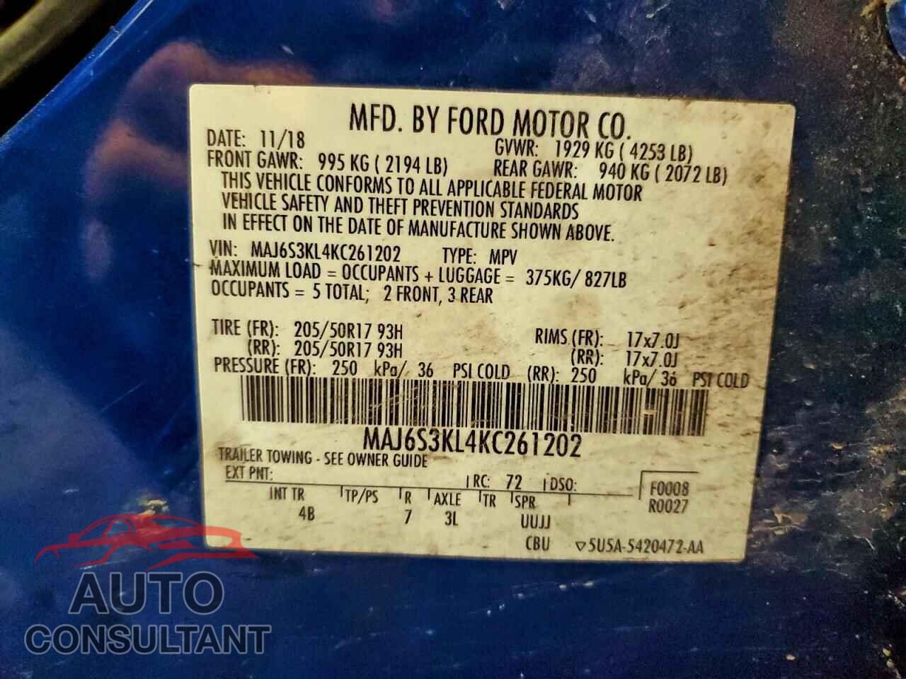 FORD ECOSPORT 2019 - MAJ6S3KL4KC261202
