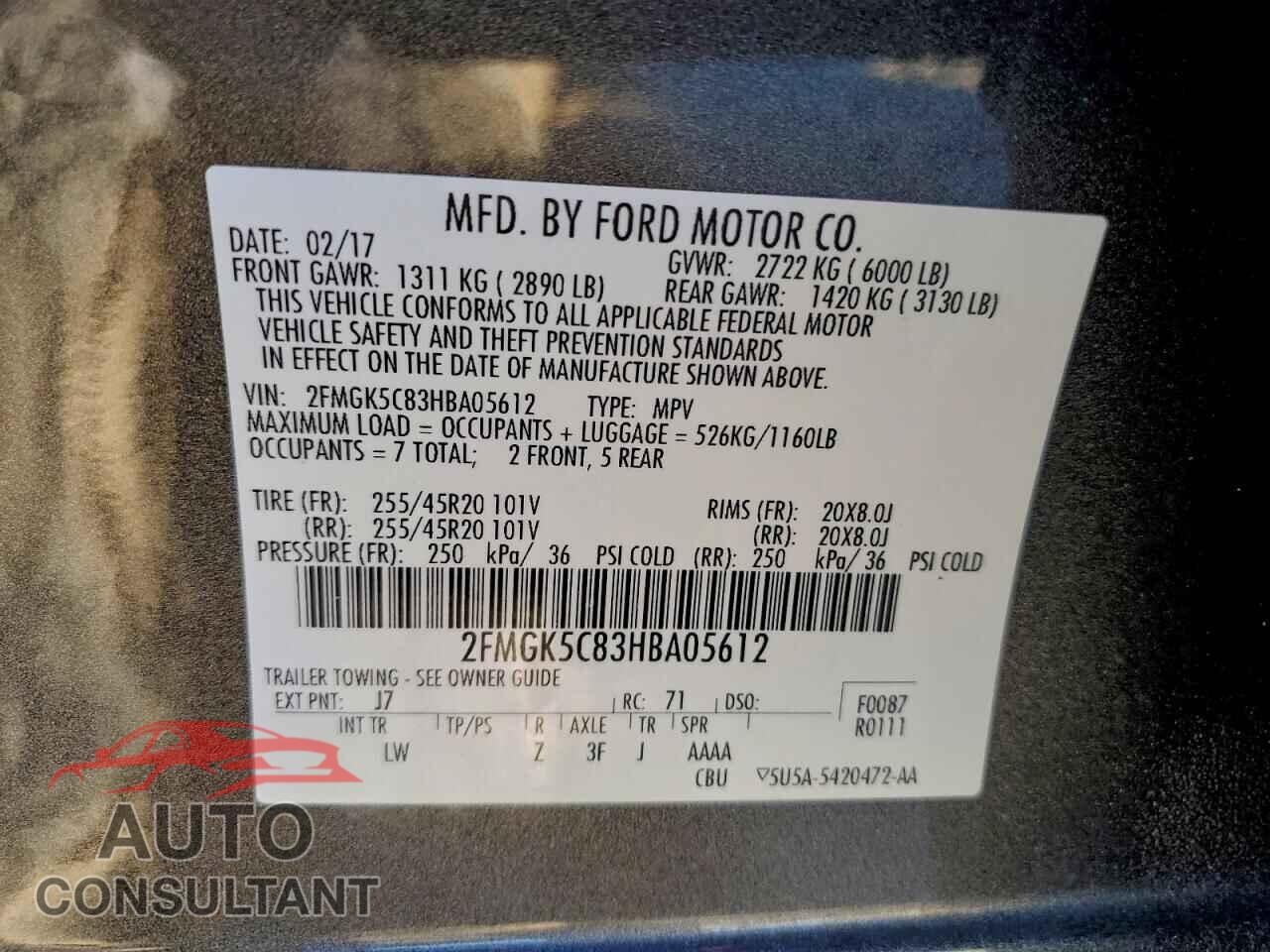 FORD FLEX 2017 - 2FMGK5C83HBA05612