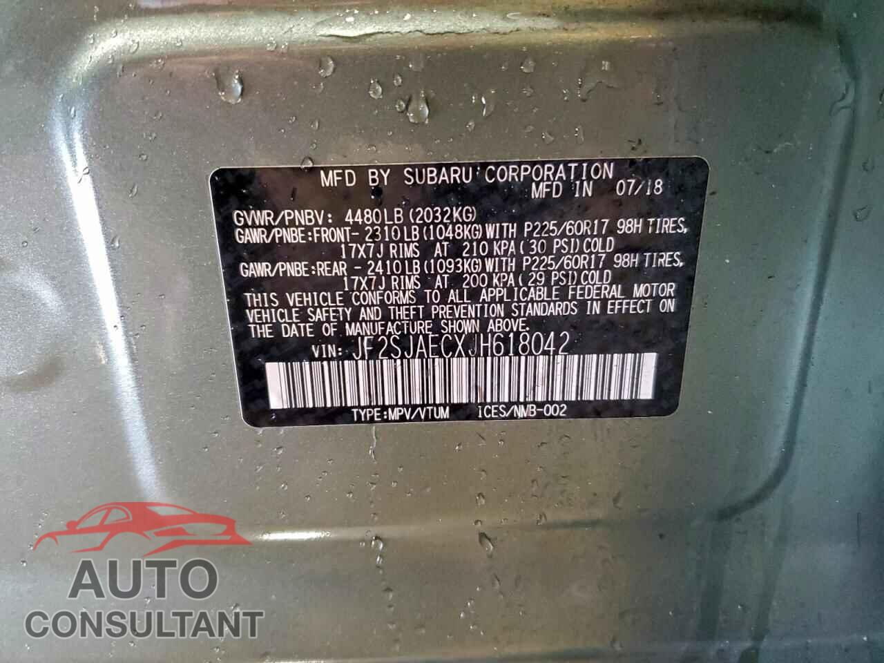 SUBARU FORESTER 2018 - JF2SJAECXJH618042