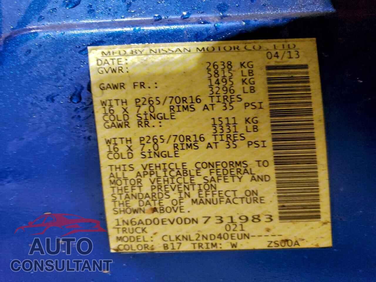 NISSAN FRONTIER 2013 - 1N6AD0EV0DN731983