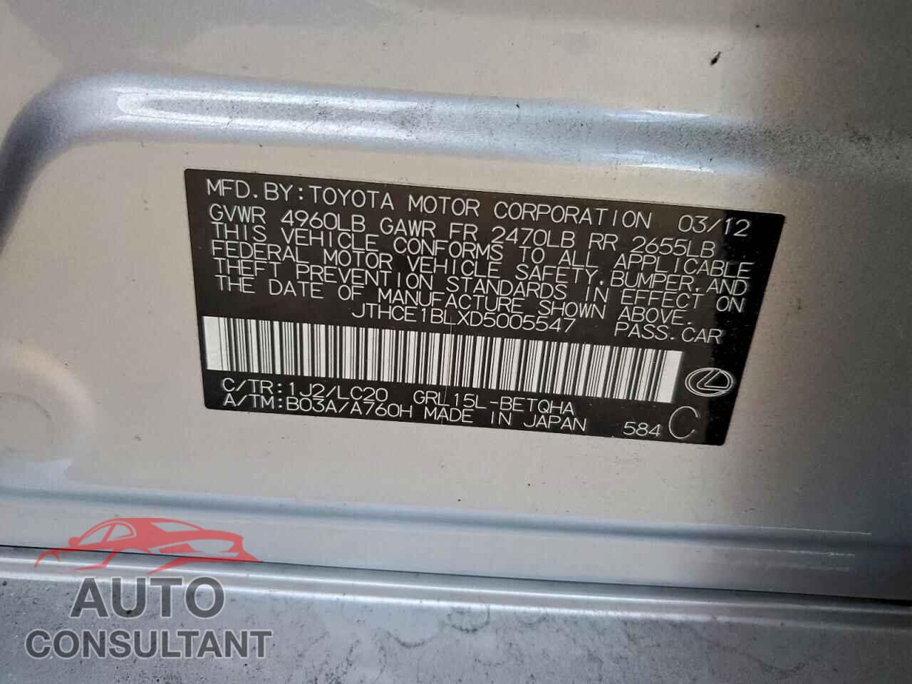 LEXUS GS350 2013 - JTHCE1BLXD5005547