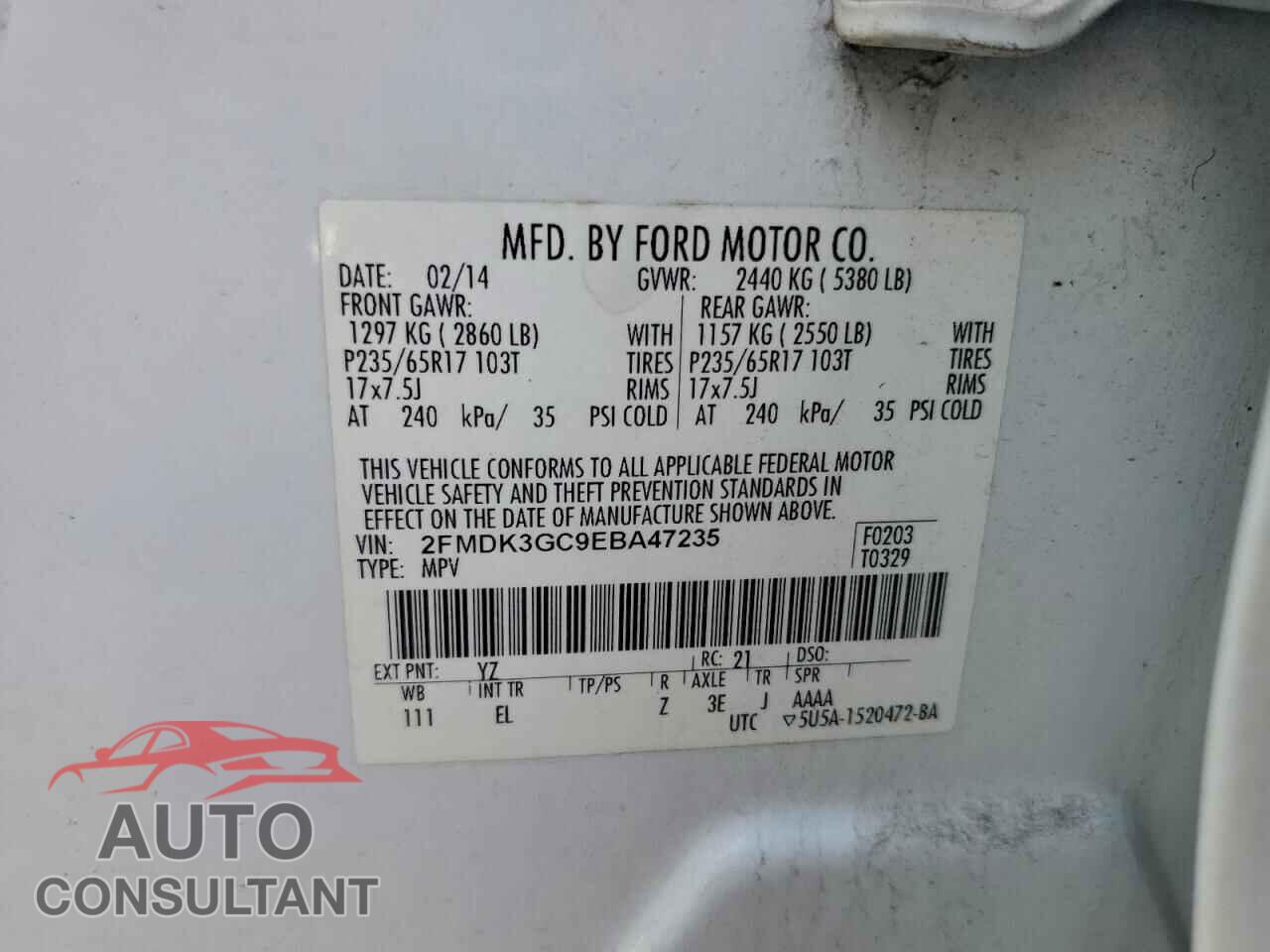 FORD EDGE 2014 - 2FMDK3GC9EBA47235