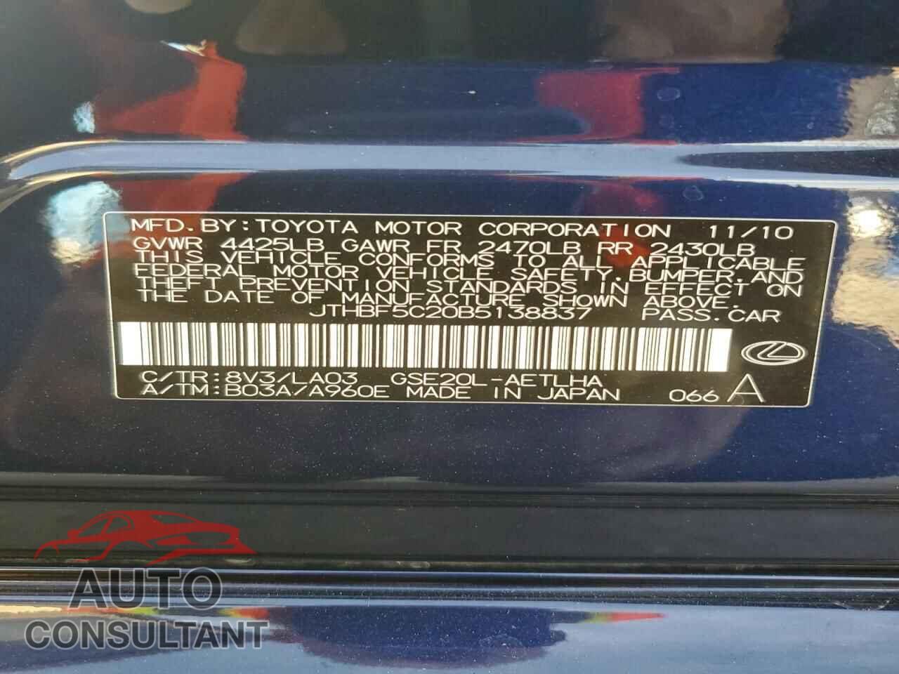 LEXUS IS 2011 - JTHBF5C20B5138837