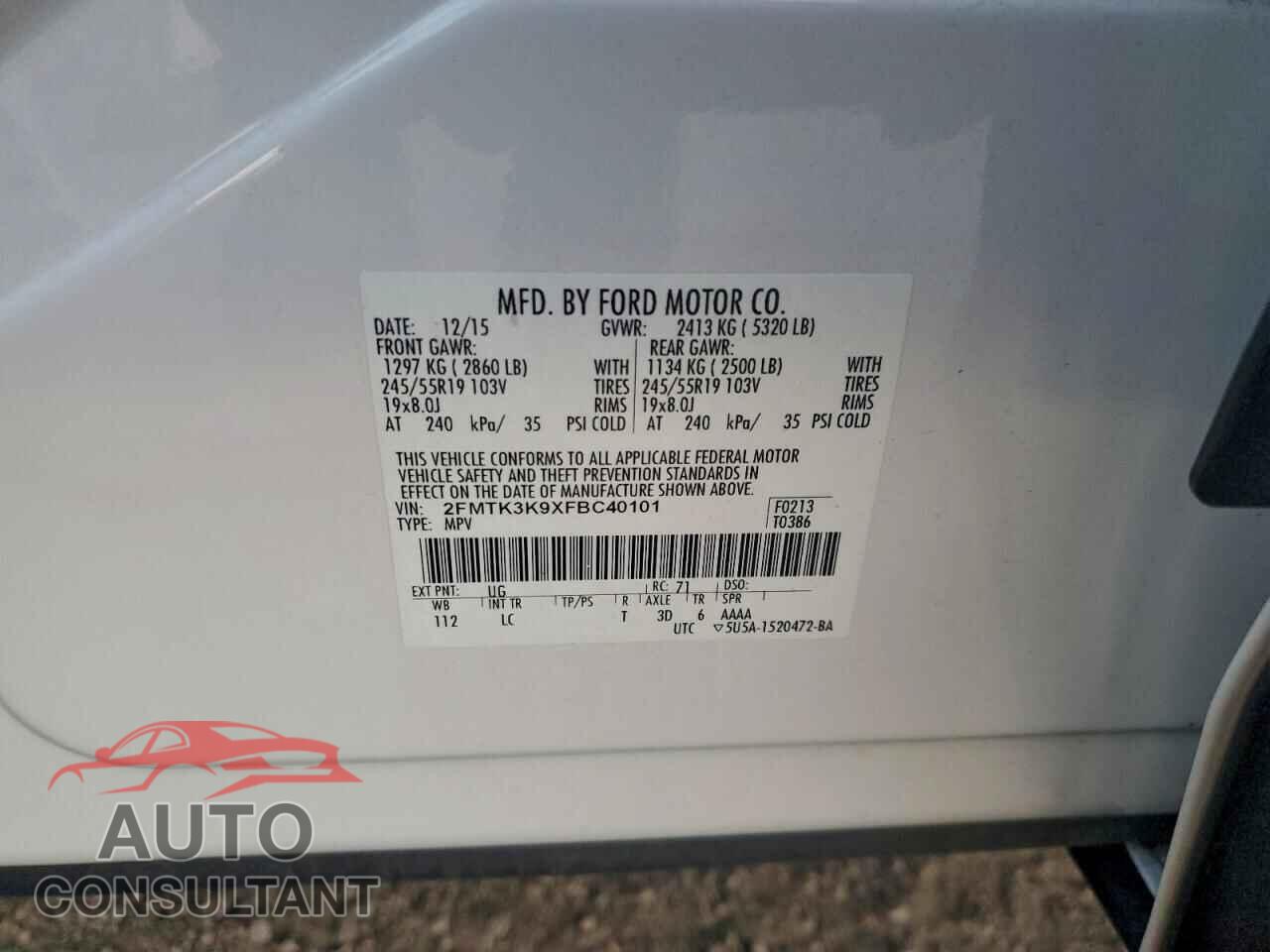 FORD EDGE 2015 - 2FMTK3K9XFBC40101