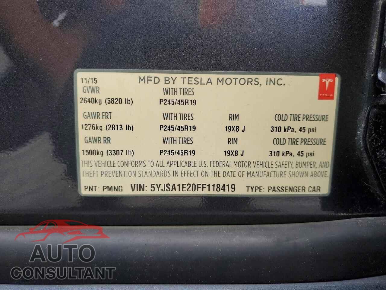 TESLA MODEL S 2015 - 5YJSA1E20FF118419