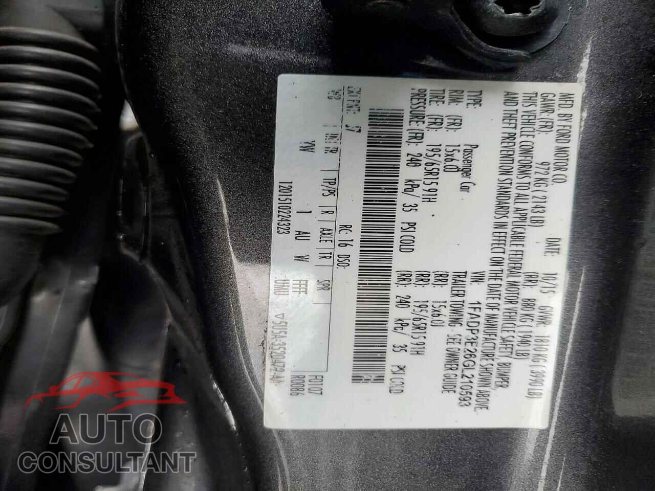 FORD FOCUS 2016 - 1FADP3E26GL210593