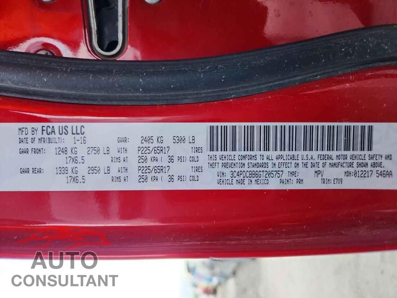 DODGE JOURNEY 2016 - 3C4PDCBB6GT205757
