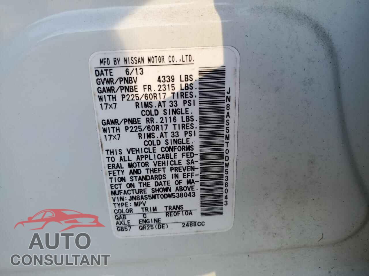 NISSAN ROGUE 2013 - JN8AS5MT0DW538043
