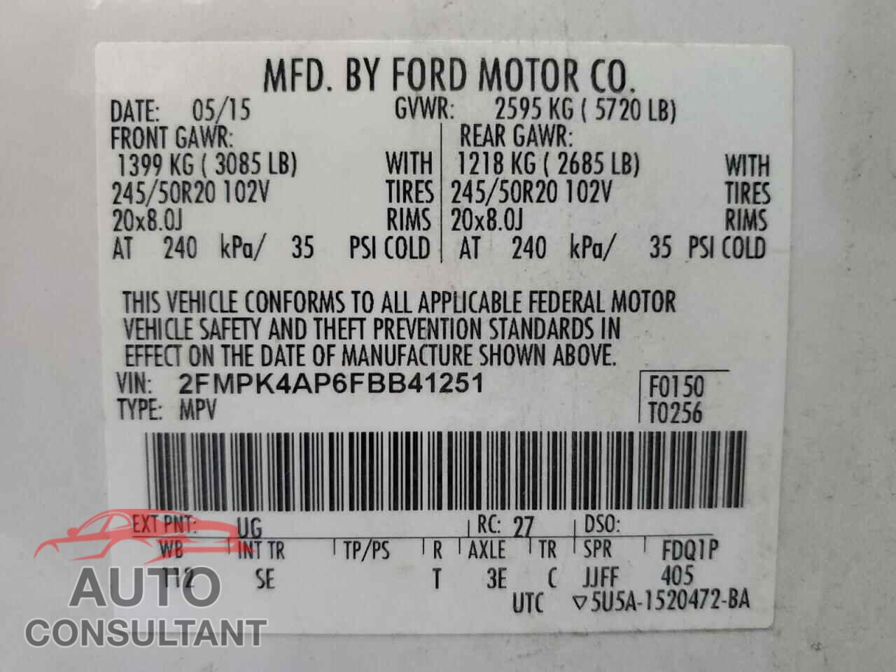 FORD EDGE 2015 - 2FMPK4AP6FBB41251