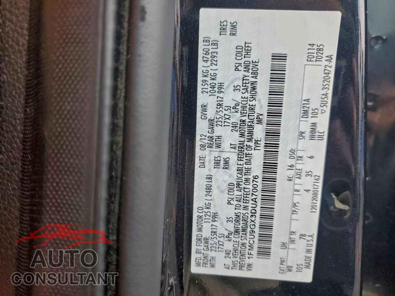 FORD ESCAPE 2013 - 1FMCU9GX3DUA70076