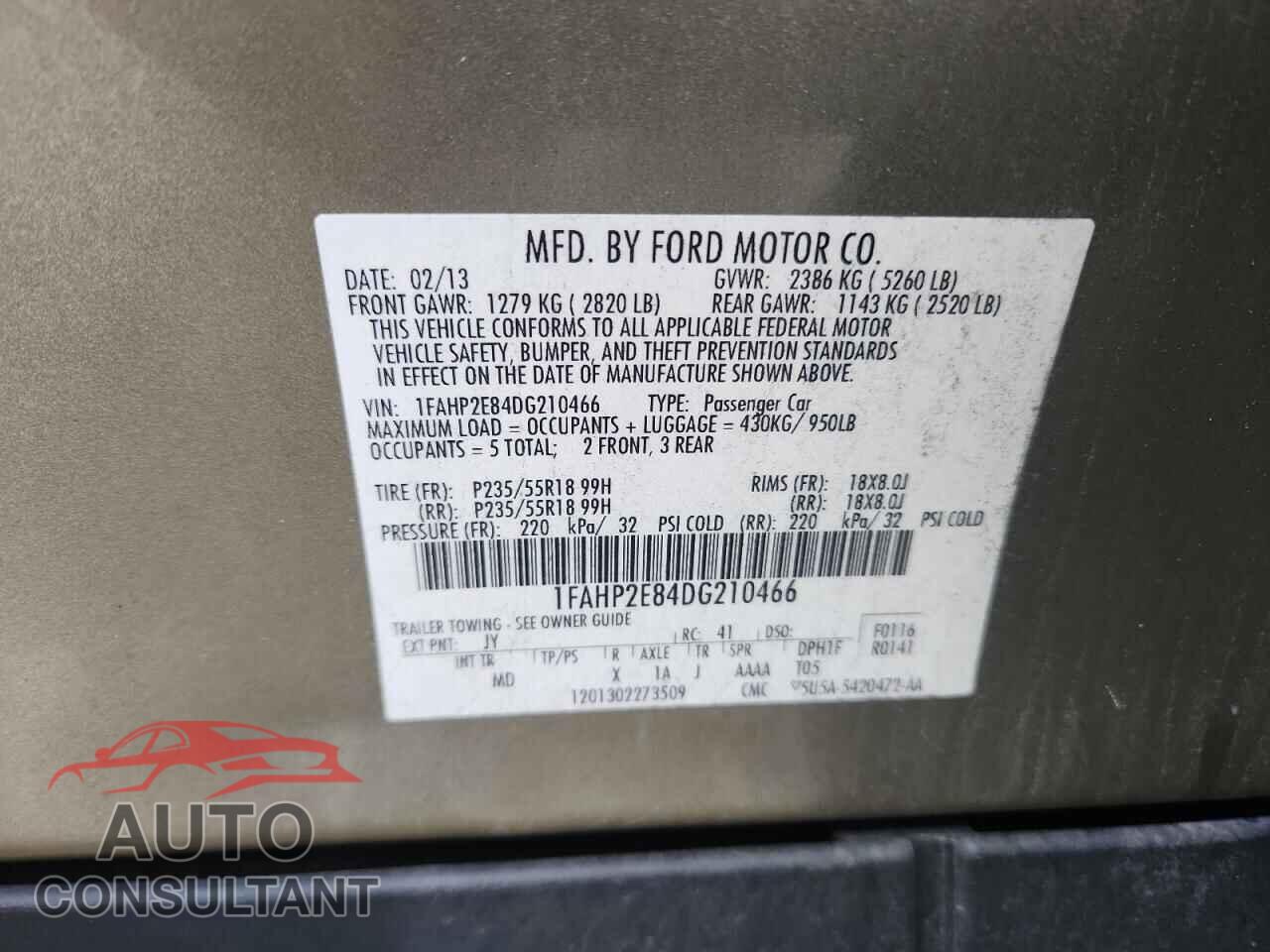 FORD TAURUS 2013 - 1FAHP2E84DG210466