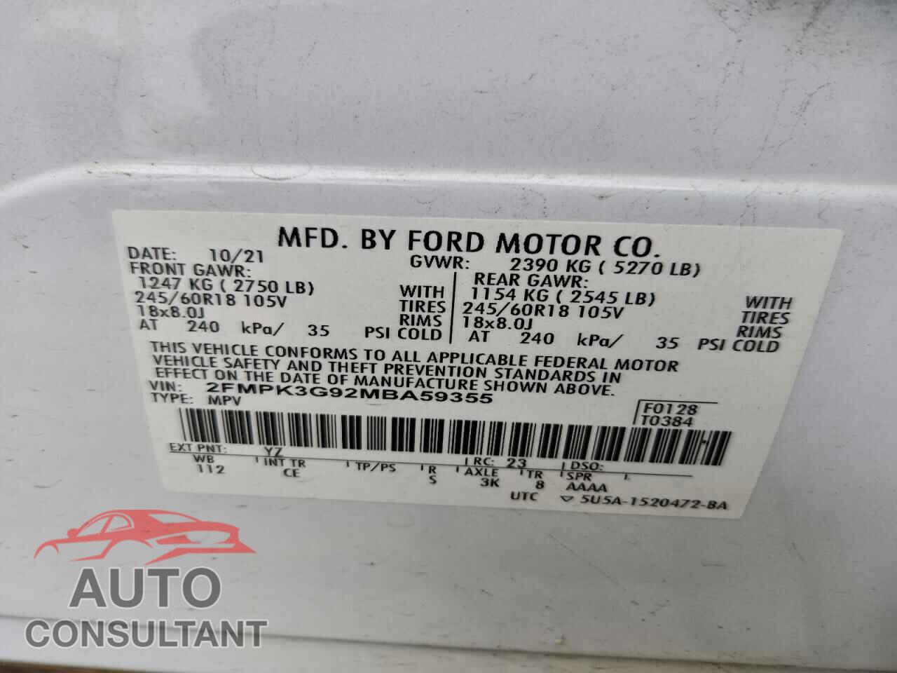 FORD EDGE 2021 - 2FMPK3G92MBA59355