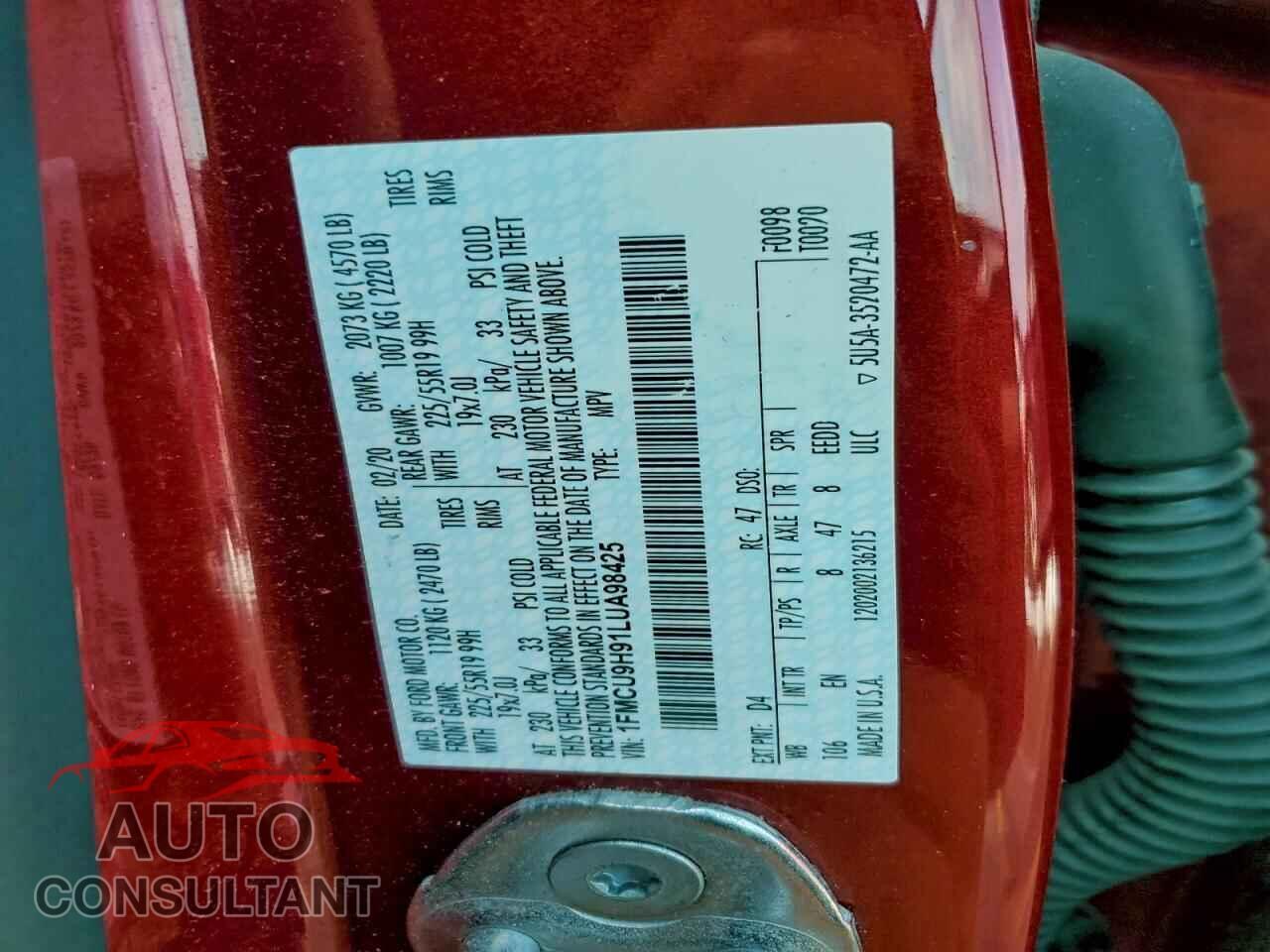 FORD ESCAPE 2020 - 1FMCU9H91LUA98425